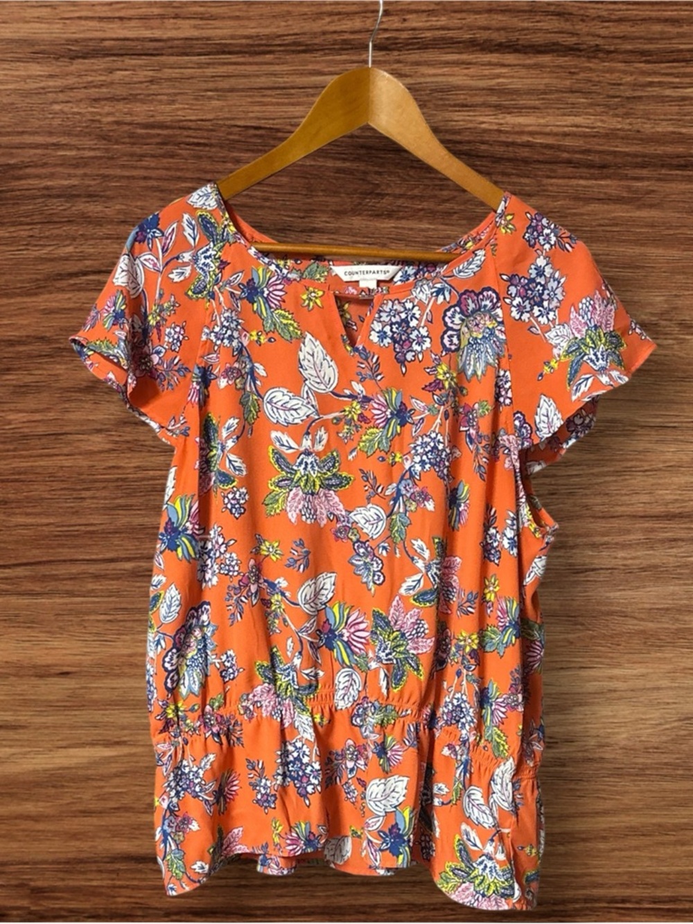 Counterparts Bright Orange Floral Flutter-Sleeve Blouse